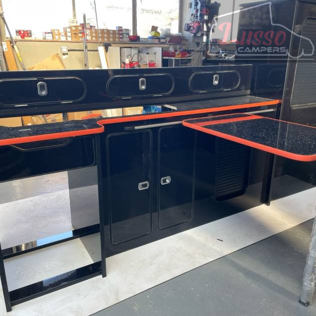 Assembled Furniture (Gloss Black, Orange T) LWB - T4/T5/T6 Vivaro Custom Trafic